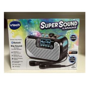 New VTech Super Sound Karaoke Portable Bluetooth, 2 Mics Included, Party Lights